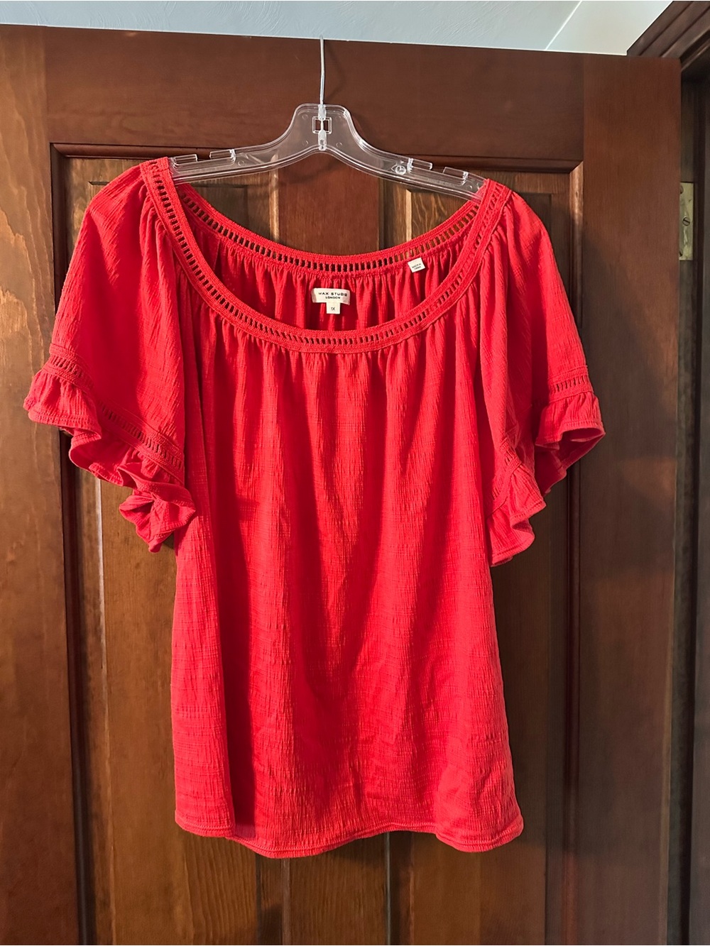Max Studio Bright Red Ruffle-Sleeve Peasant Top 1X